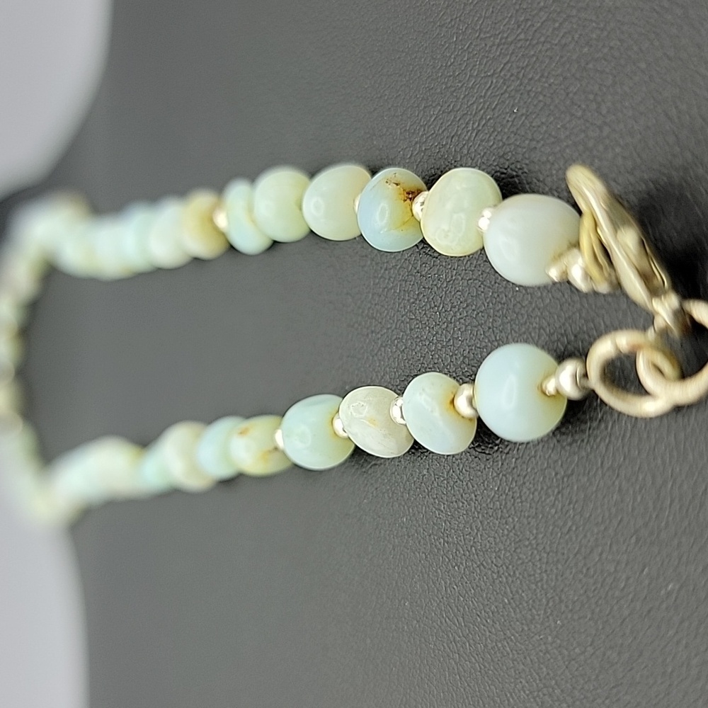Natural Peru Blue Opal Gems 6 to 8mm Smooth Nugget Beads 17" Silver Necklace - Picture 10 of 11